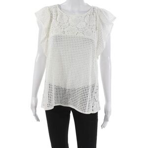 Set Women Basic Floral Cotton Round Neck Button Short Sleeve Blouse Size 10